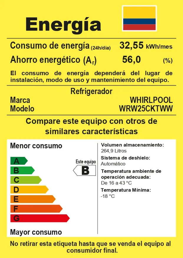NEVERA WHIRLPOOL WRW25CKTWW 262 LTS