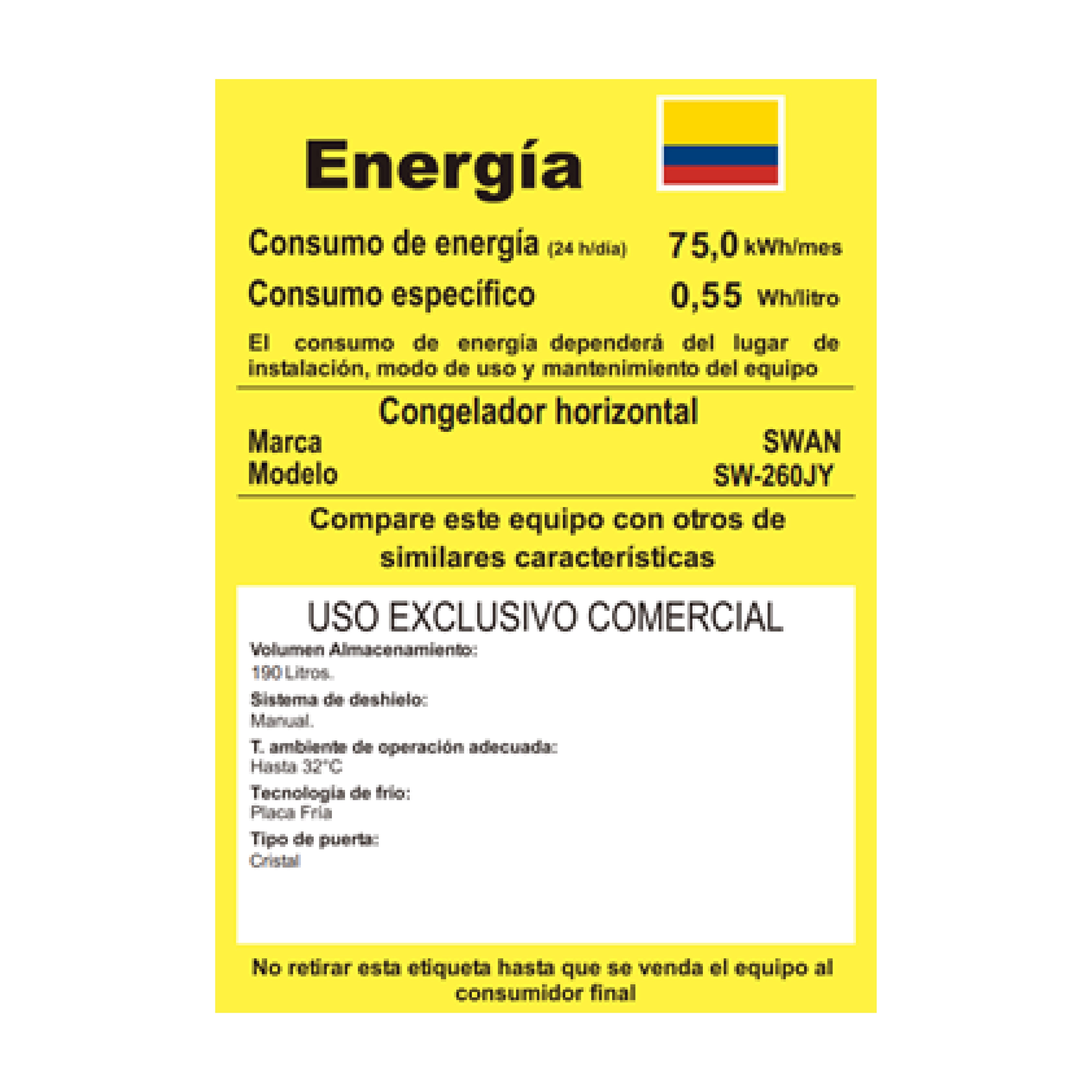 CONGELADOR SWAN SW-260JY