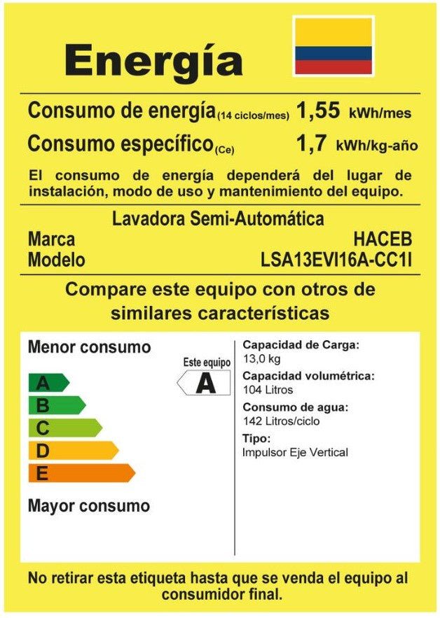 LAVADORA HACEB 13 KG SA BL