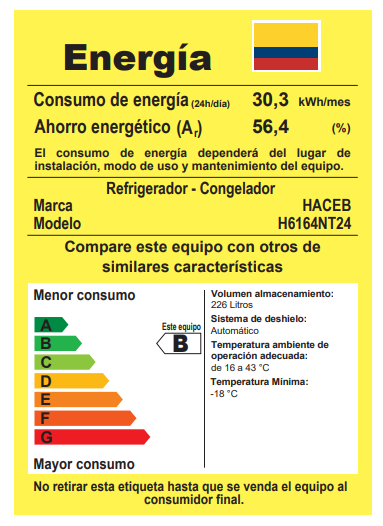 NEVERA HACEB NO FROST 243 LITROS - MANIJA INTEGRADA NEGRA