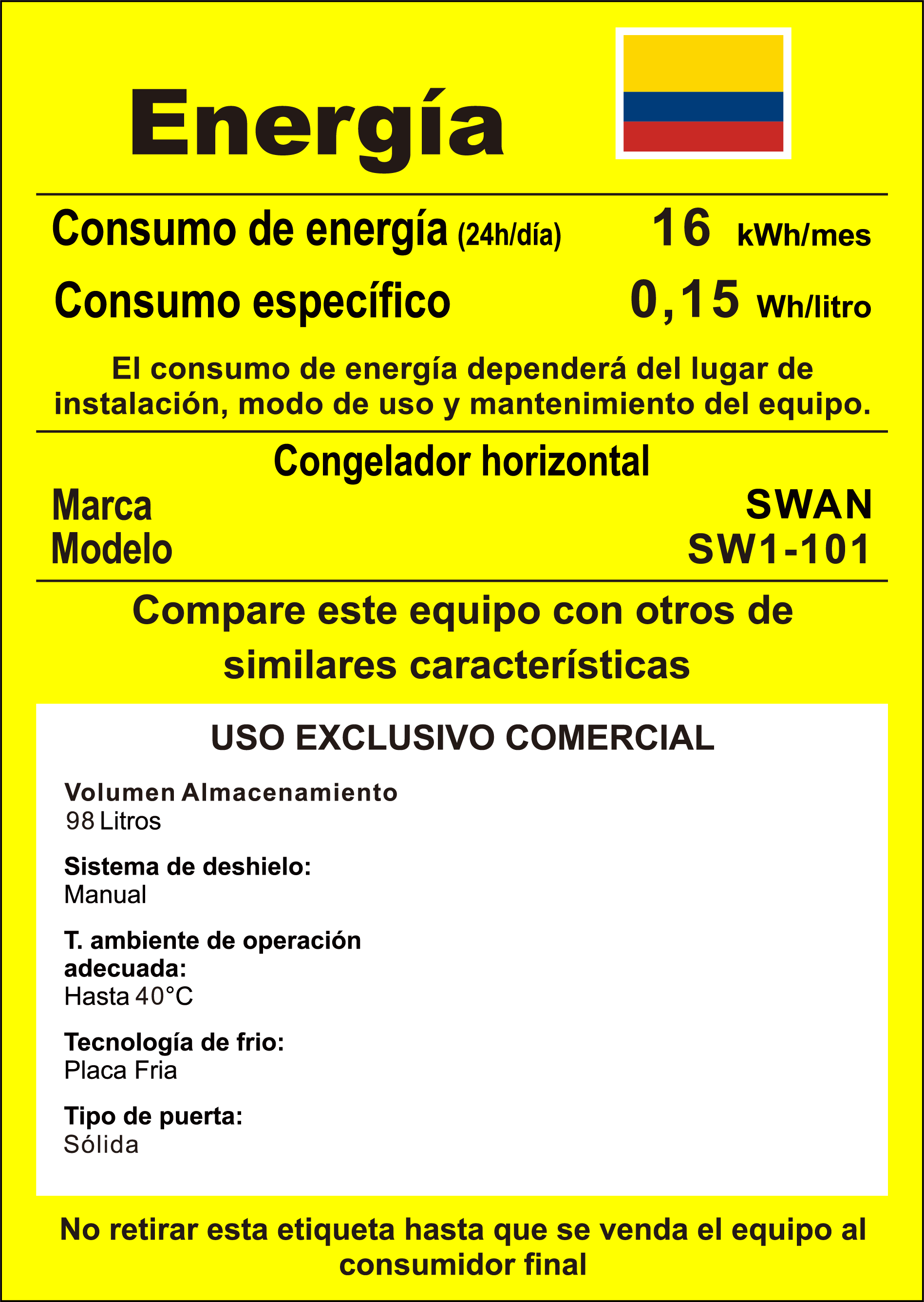 CONGELADOR SWAN CHS SW1-101