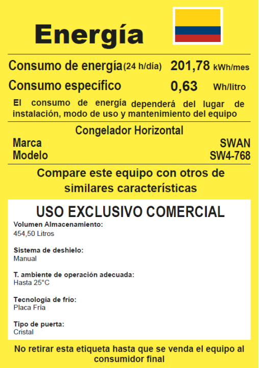 CONGELADOR SWAN CHV SW-768 TAPA DE VIDRIO