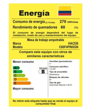 CUBIERTA HACEB ASL CG 60 INOX MF GAS NATURAL
