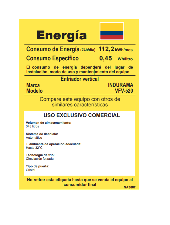 VITRINA REFRIGERANTE INDURAMA VFV-520 440 LTS