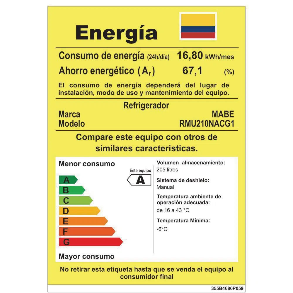 NEVERA MABE RMU210NACG1 FROST