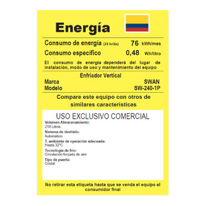 VITRINA REFRIGERADA SWAN 218 LITROS CON PUERTA DE VIDRIO DOBLE | SW-240-1P