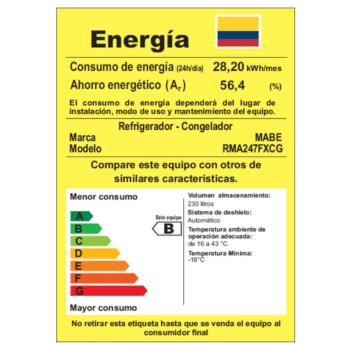 NEVERA MABE NO FROST 247 L - RMA247FXCG