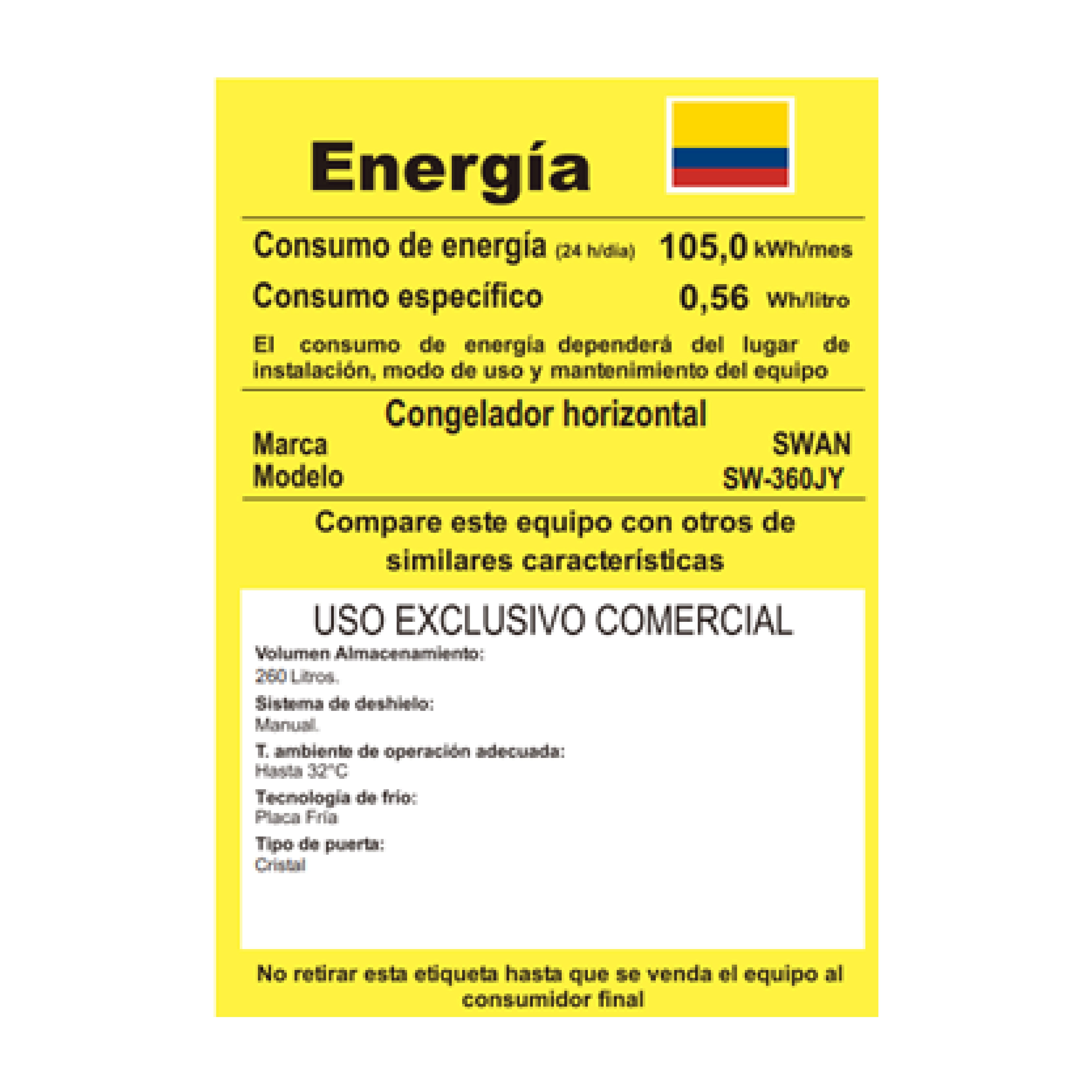CONGELADOR SWAN SW-360JY