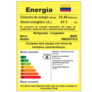 NEVERA MABE NO FROST 267 L - RMA267FXCG