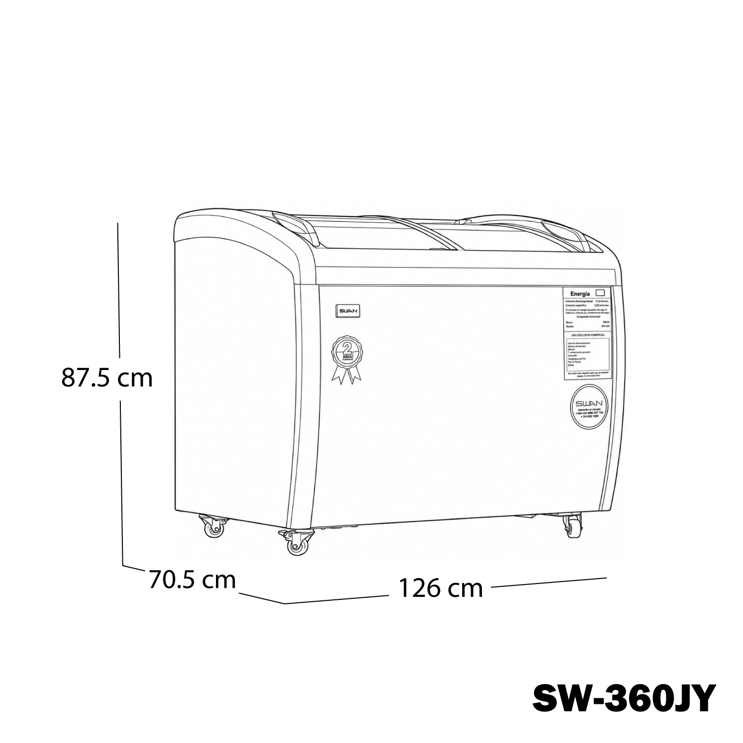 Congelador Horizontal Swan 260 L con Tapa de Vidrio | SW-360JY