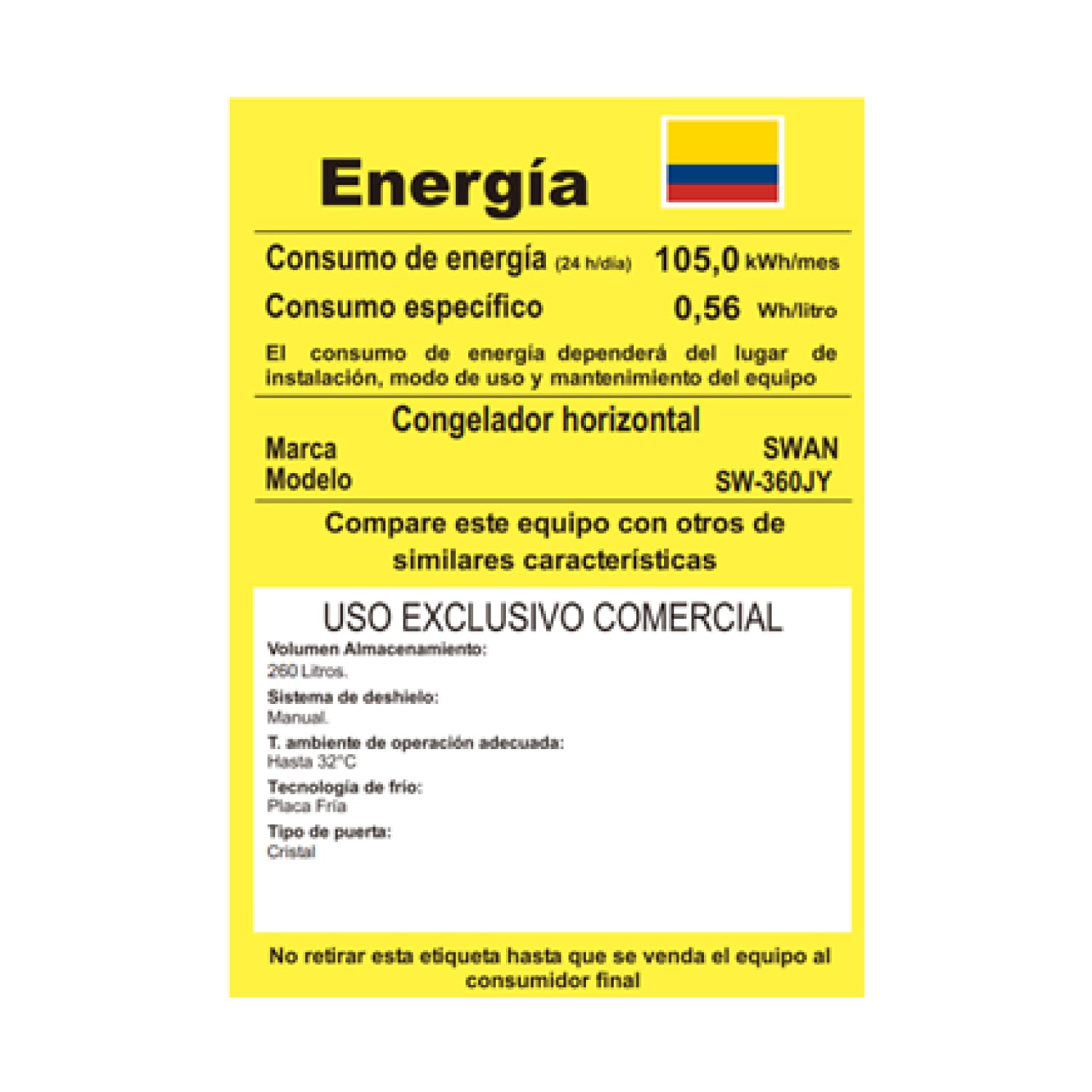 Congelador Horizontal Swan 260 L con Tapa de Vidrio | SW-360JY