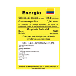 Congelador Horizontal Swan 260 L con Tapa de Vidrio | SW-360JY