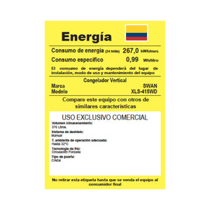 CONGELADOR VERTICAL SWAN 376 LITROS PUERTA DE VIDRIO | XLS-415 WD