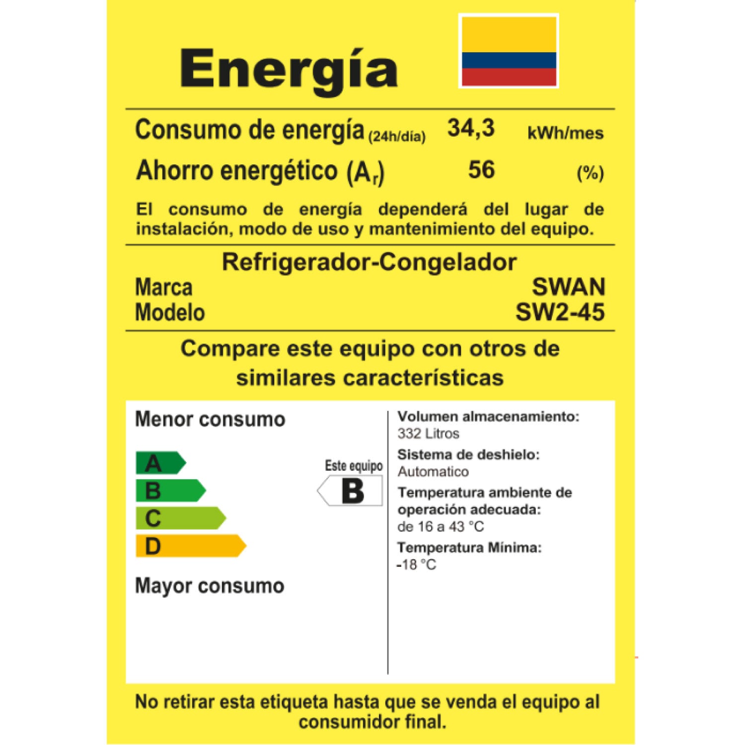 NEVERA SWAN SW2-45 332L NO FROST-DISP