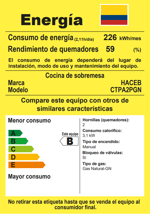 COCINETA HACEB AR GAS-2 GAS NATURAL