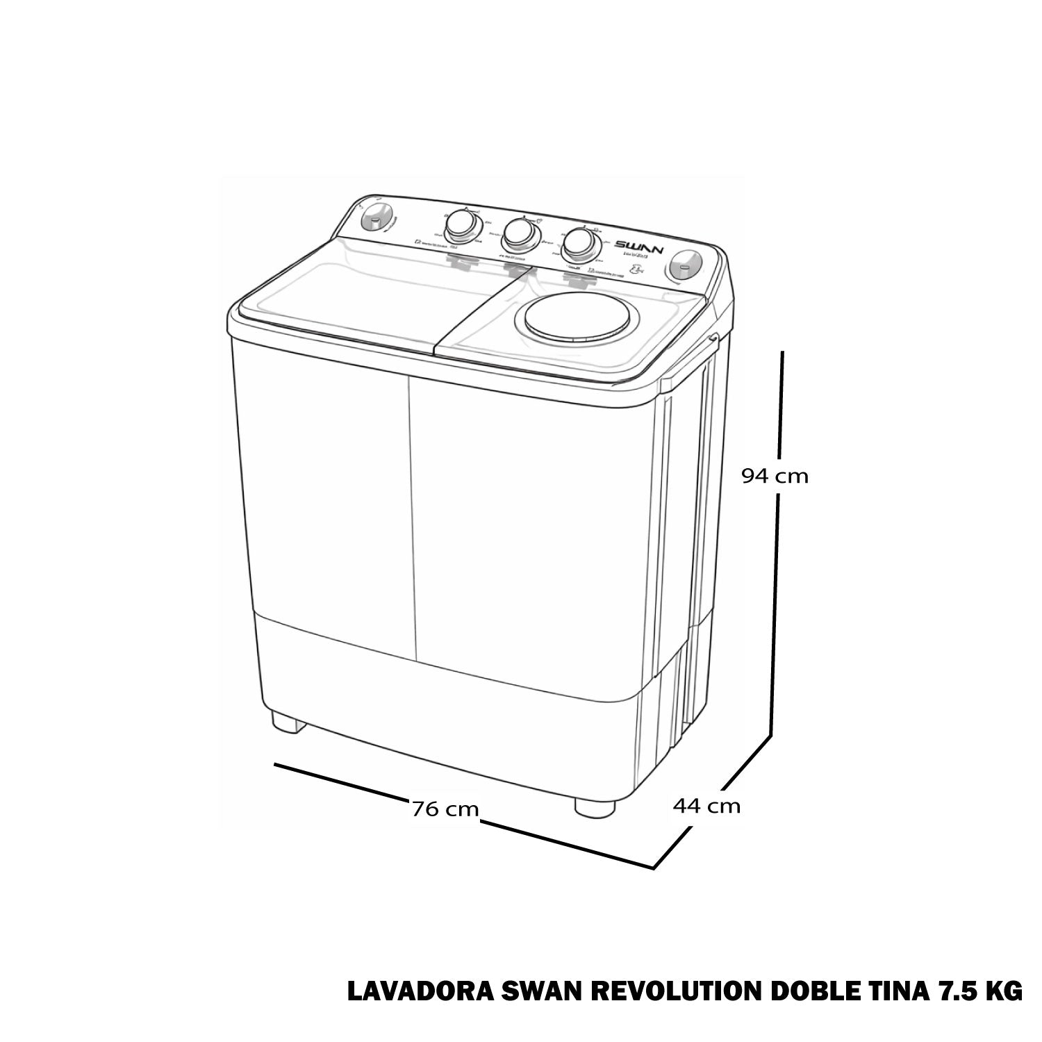 LAVADORA SWAN REVOLUTION DOBLE TINA 7.5 KG - XN