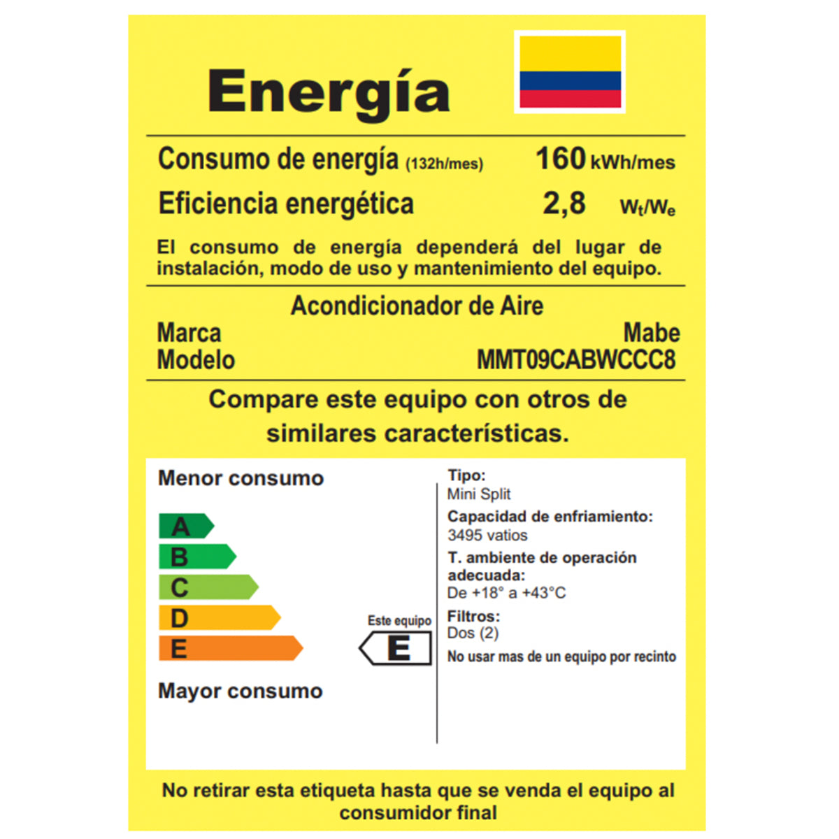 AIRE MABE MMT09CABWCCC1 9000BTU ON/OFF 110V
