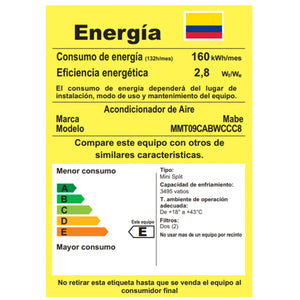 AIRE MABE MMT09CABWCCC1 9000BTU ON/OFF 110V