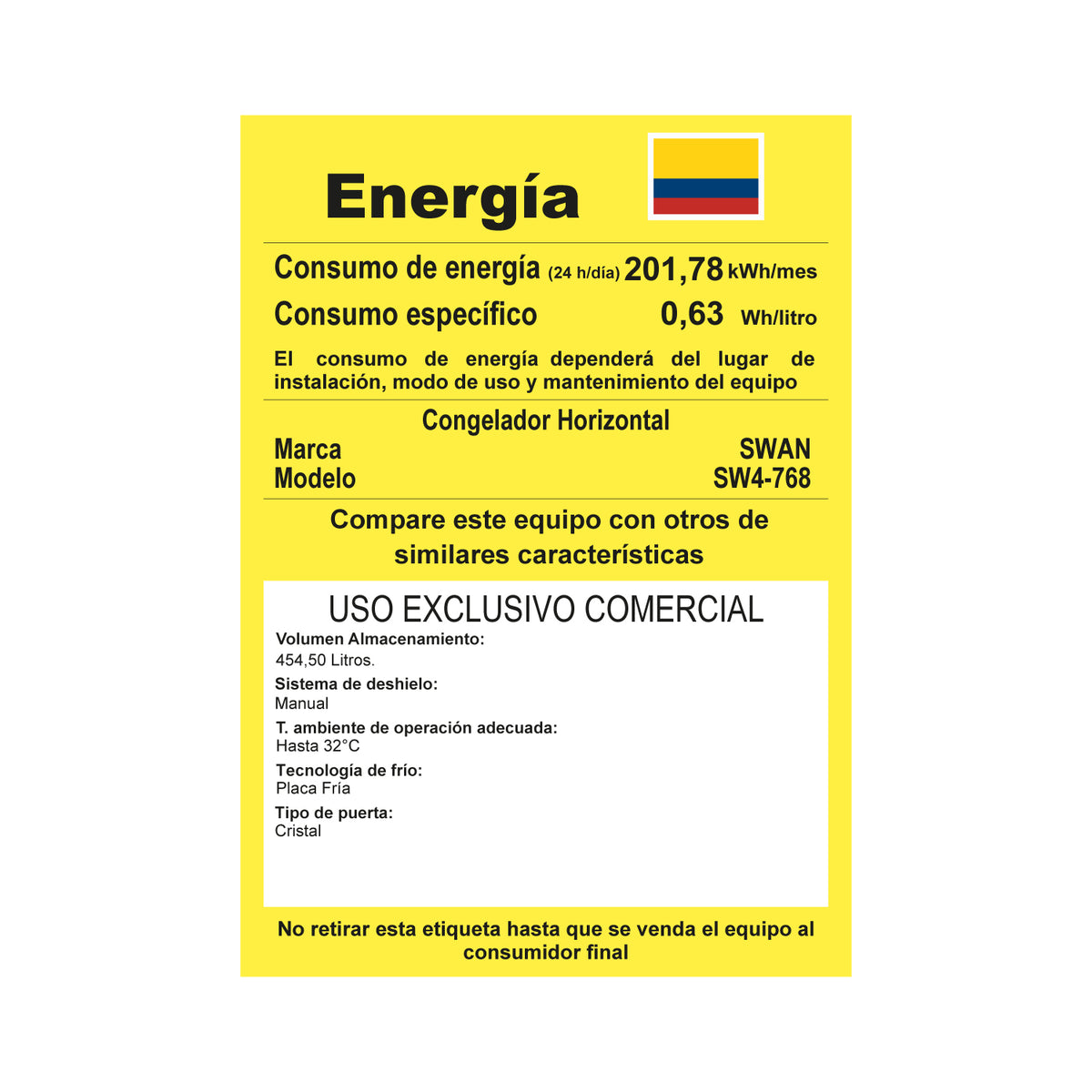 CONGELADOR HORIZONTAL SWAN 454 LITROS TAPA DE VIDRIO | SW4-768