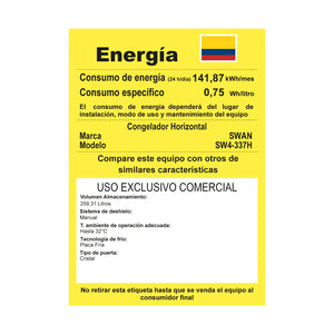 CONGELADOR SWAN CHV 259,31 LITROS CON TAPA DE VIDRIO |SW4-337H
