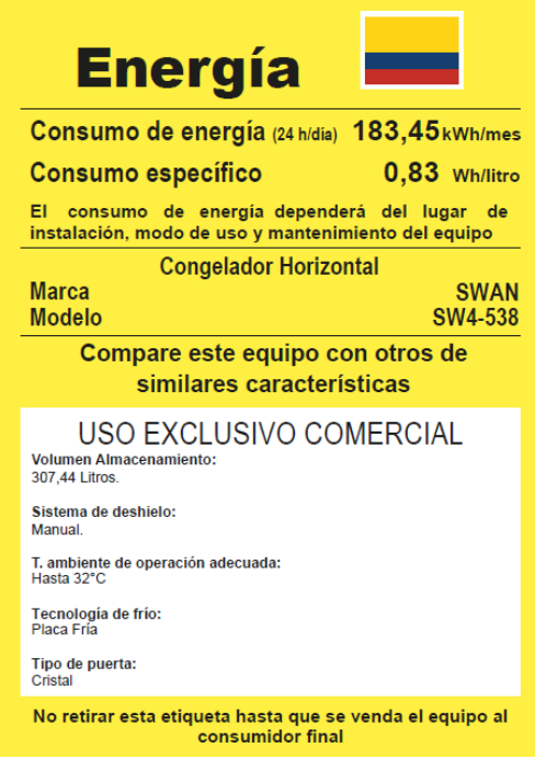 CONGELADOR SWAN CHV SW-538 TAPA DE VIDRIO