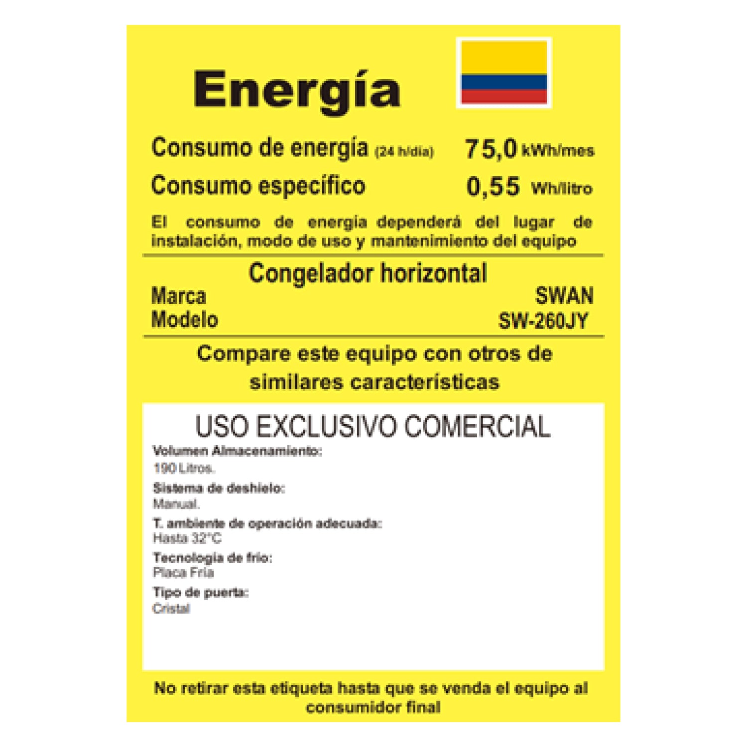 Congelador Horizontal Swan 190 L con Tapa de Vidrio | SW-260JY