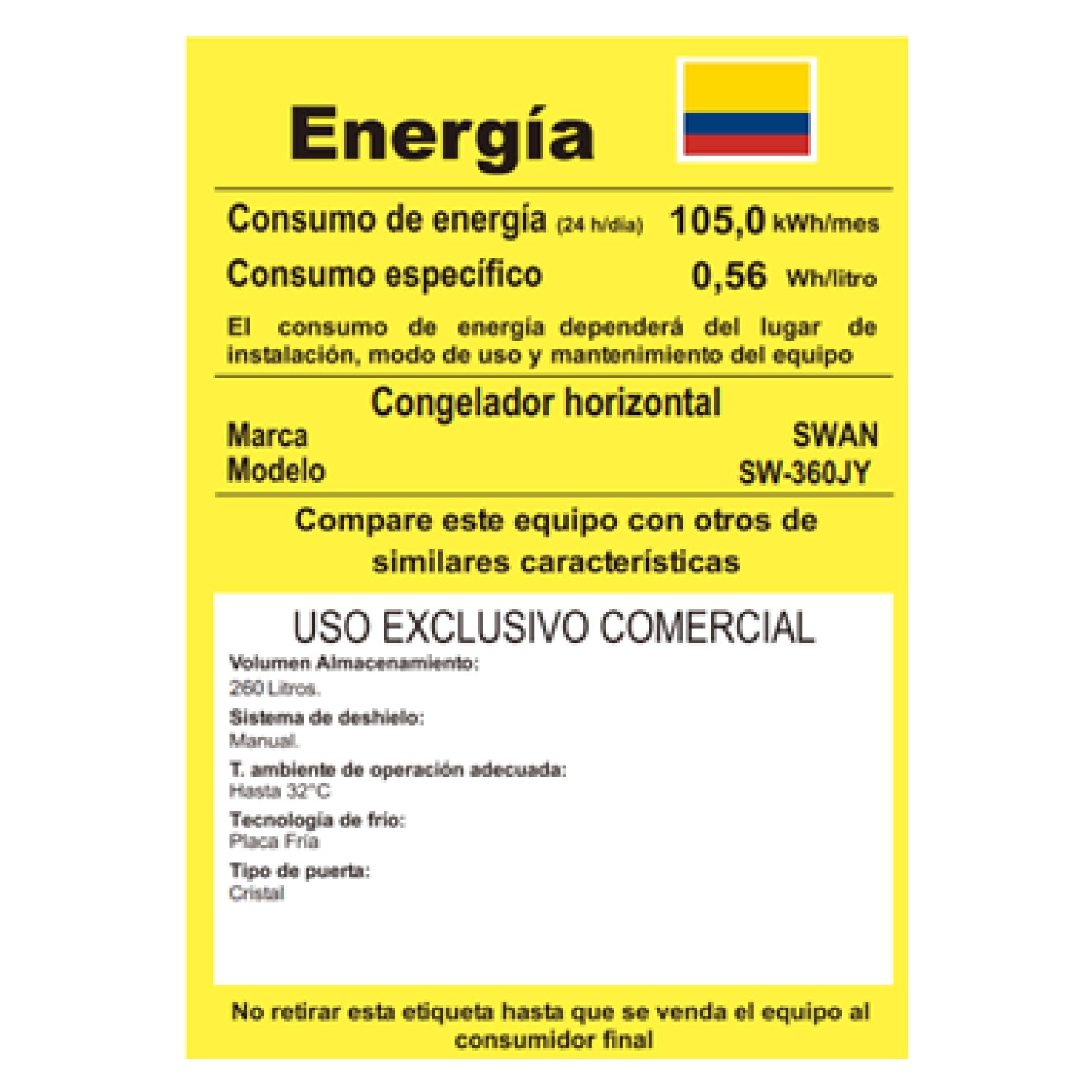 Congelador Horizontal Swan 260 L con Tapa de Vidrio | SW-360JY