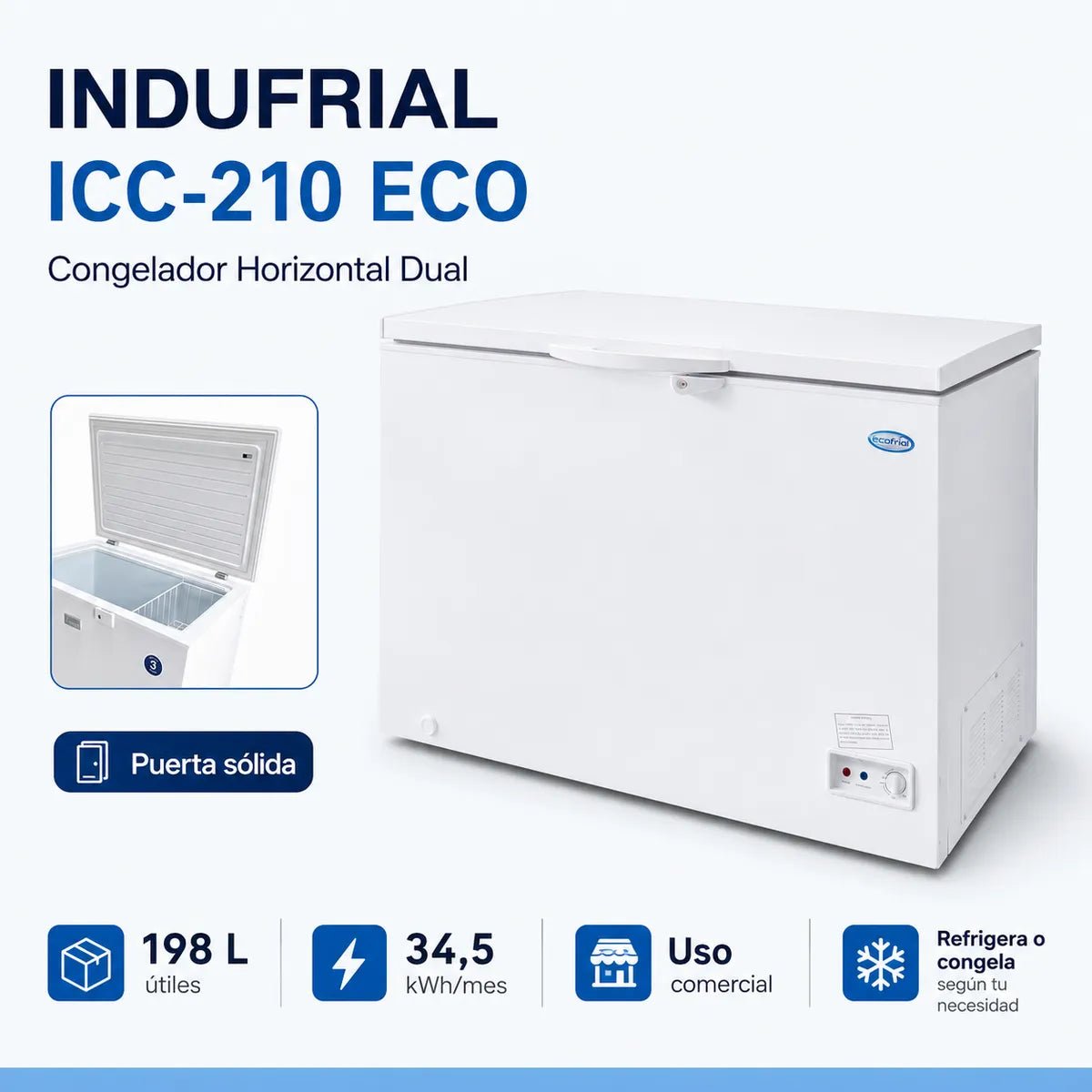 CONGELADOR HORIZONTAL INDUFRIAL ICC-210 L PUERTA SOLIDA