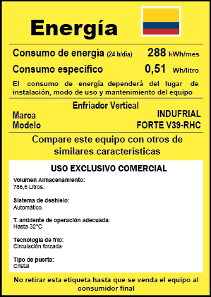 VITRINA REFRIGERANTE INDUFRIAL VERTICAL FORTE V39