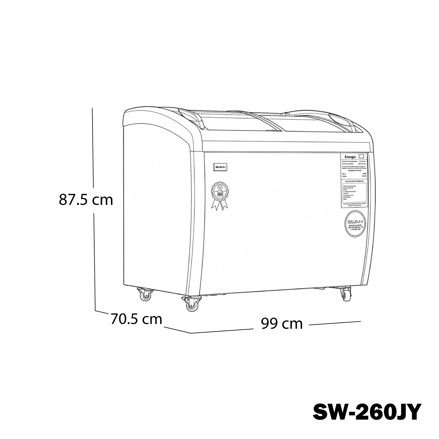 Congelador Horizontal Swan 190 L con Tapa de Vidrio | SW-260JY