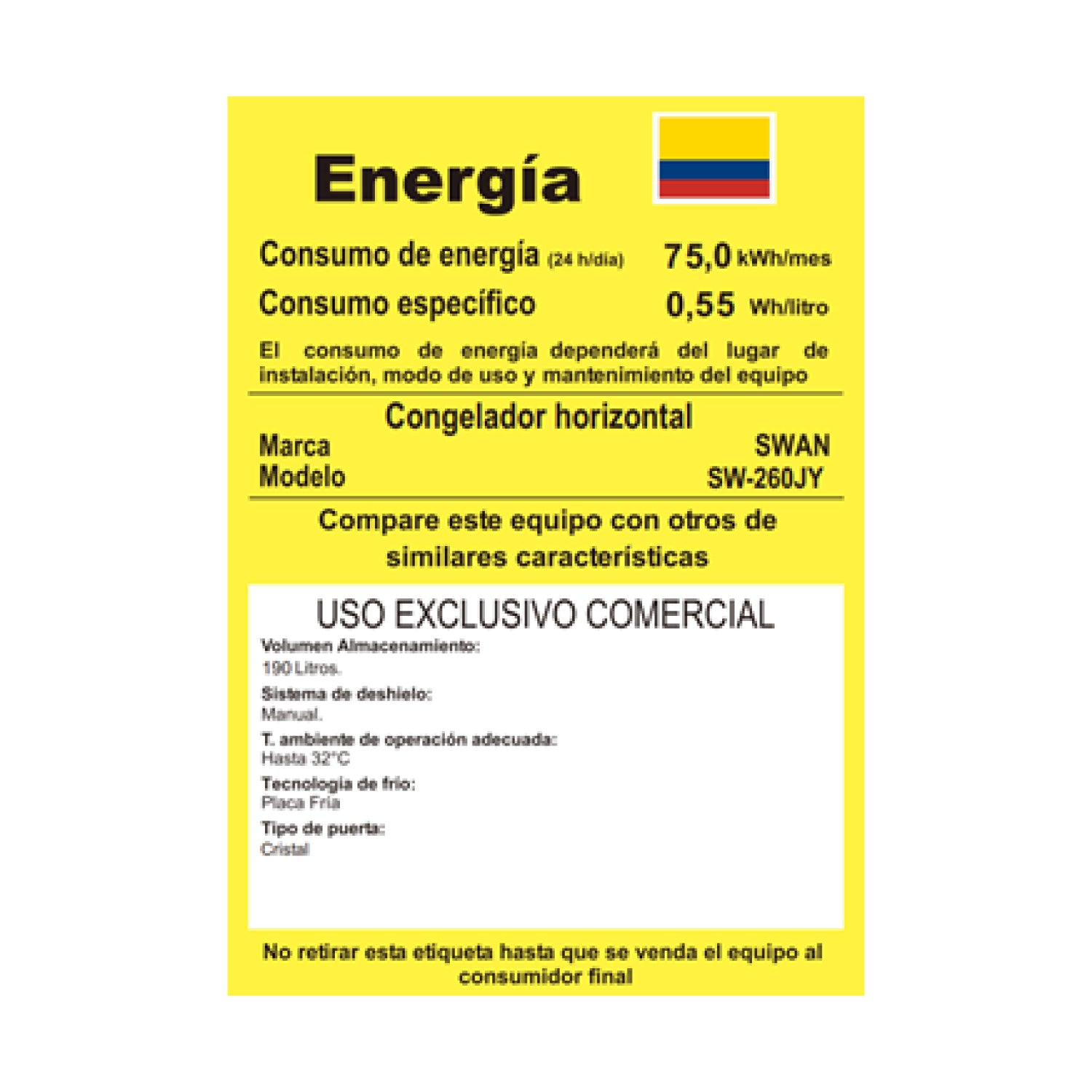 Congelador Horizontal Swan 190 L con Tapa de Vidrio | SW-260JY