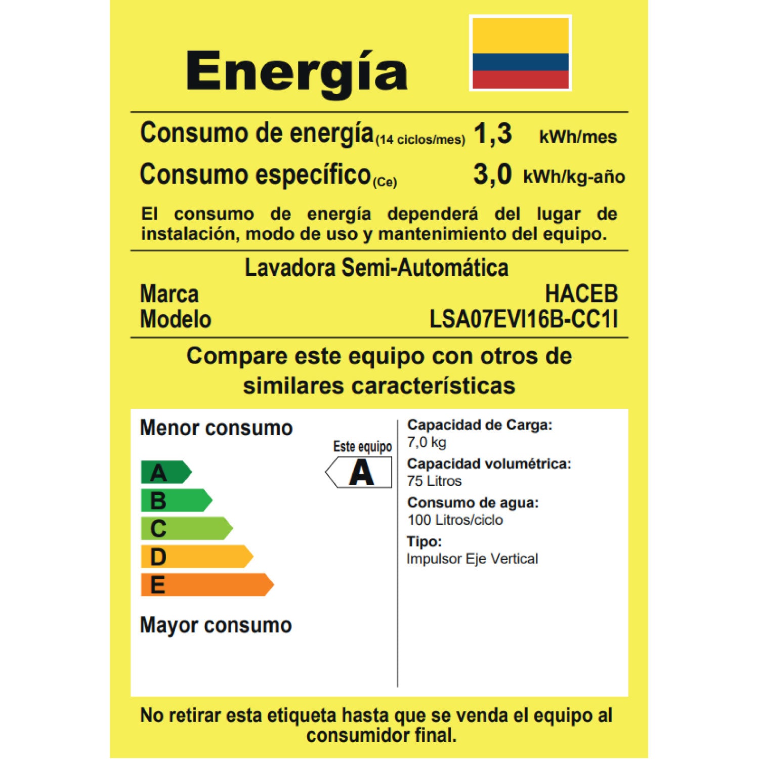 Lavadora Haceb Semiautomática de 7 KG Blanca