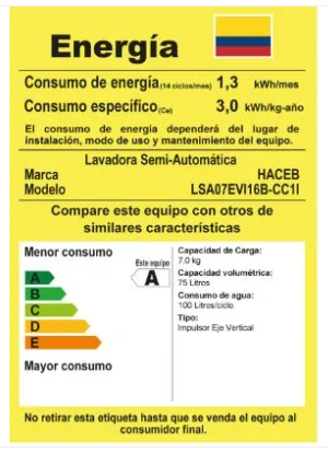 LAVADORA HACEB 7 KG SEMIAUTOMÁTICA BLANCA