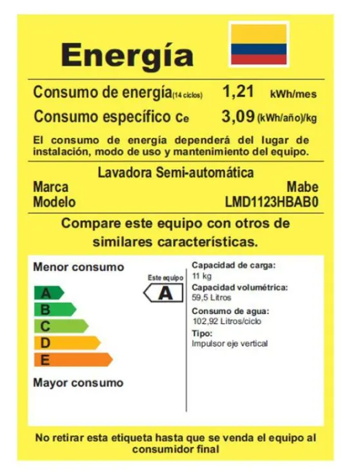 Lavadora Semiautomática Propela 11 Kg Blanca Mabe - LMD1123HBAB0