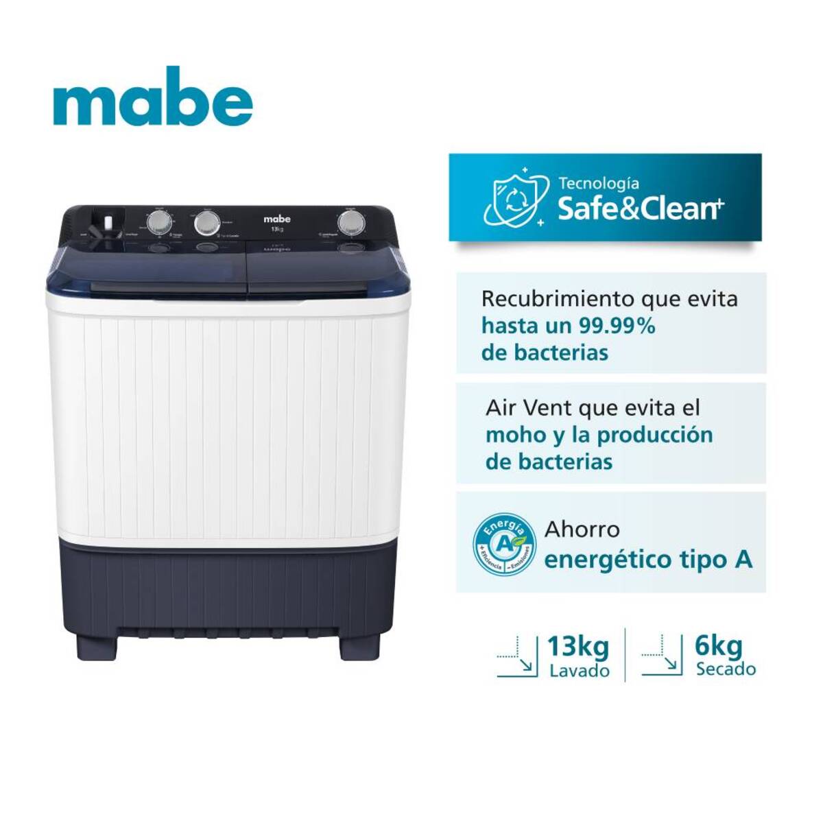 Lavadora Semiautomática Propela 13 Kg Blanca Mabe - LMD3123HBAB0