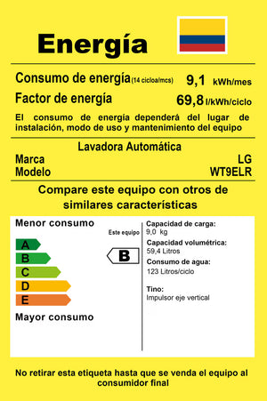 Lavadora LG 9Kg Gris Silencioso Cierre suave WT9ELR.DESECOL