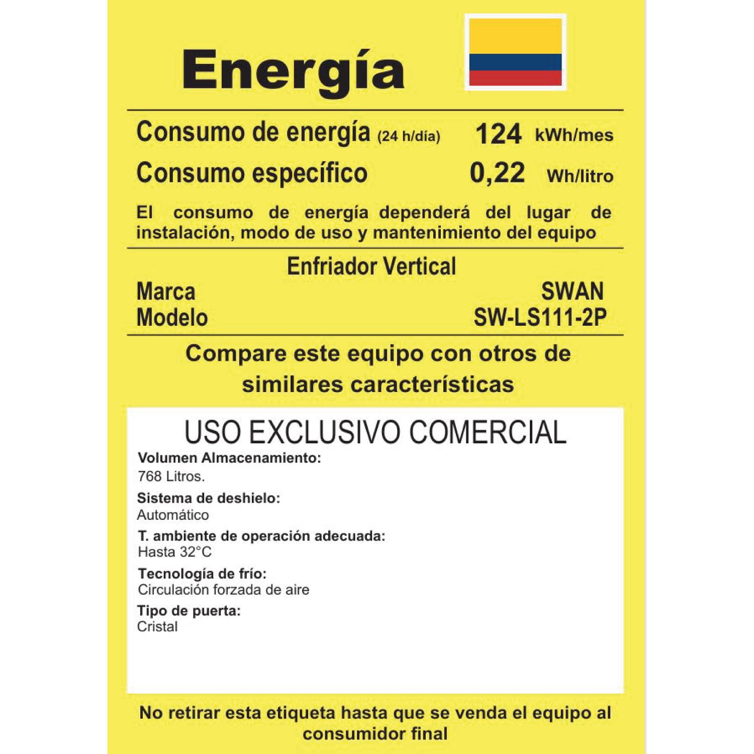 Vitrina Refrigerante SWAN 768 L 2 PUERTAS | SW-LS 111-2P