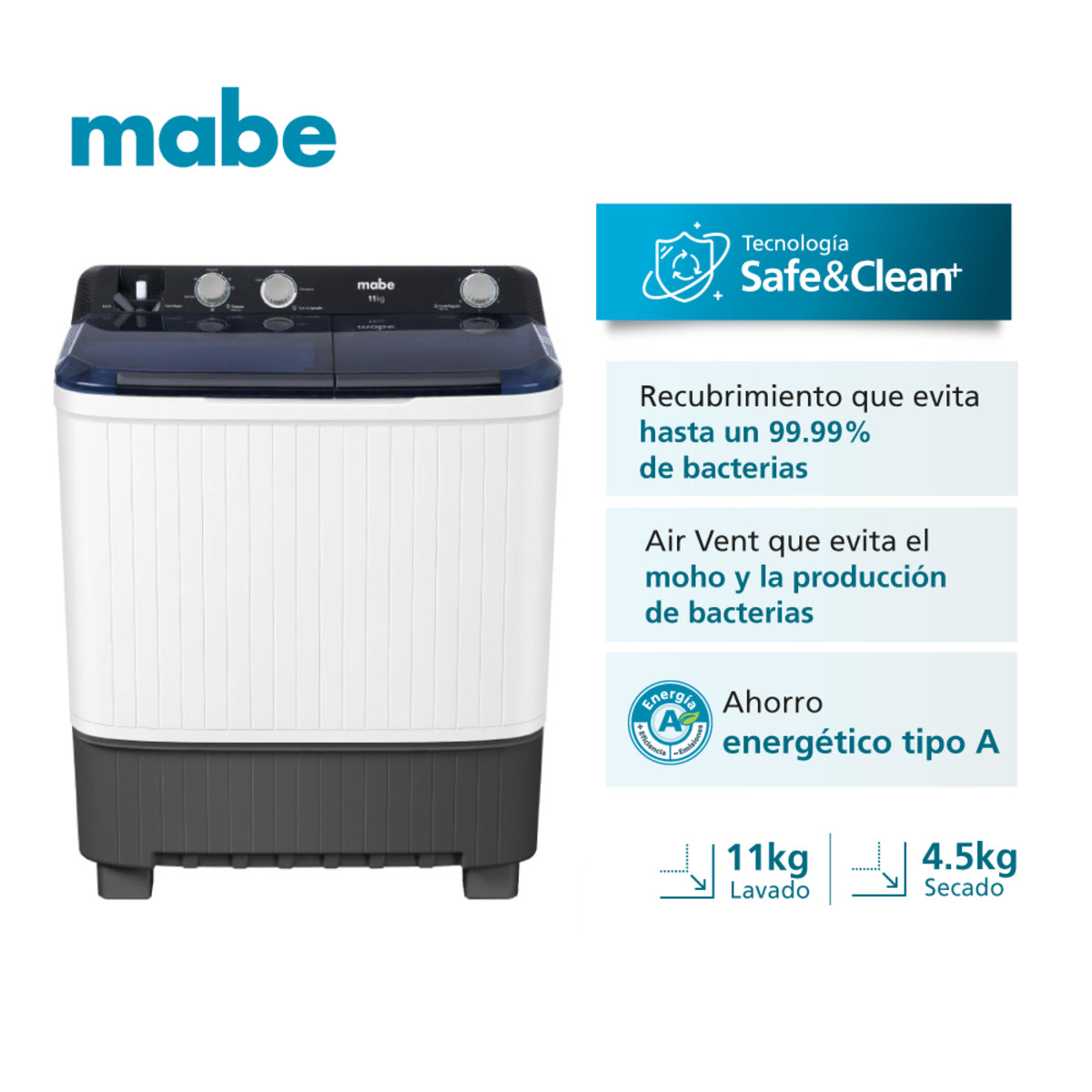 Lavadora Semiautomática Propela 11 Kg Blanca Mabe - LMD1123HBAB0