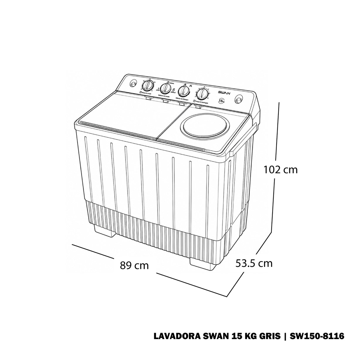 LAVADORA SWAN REVOLUTION DOBLE TINA 15 KG GRIS XN | SW 150
