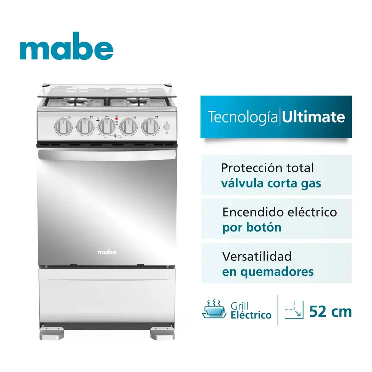 Estufa de Piso MABE 4 Puestos Gas Natural EMC5140ANG0 Inox