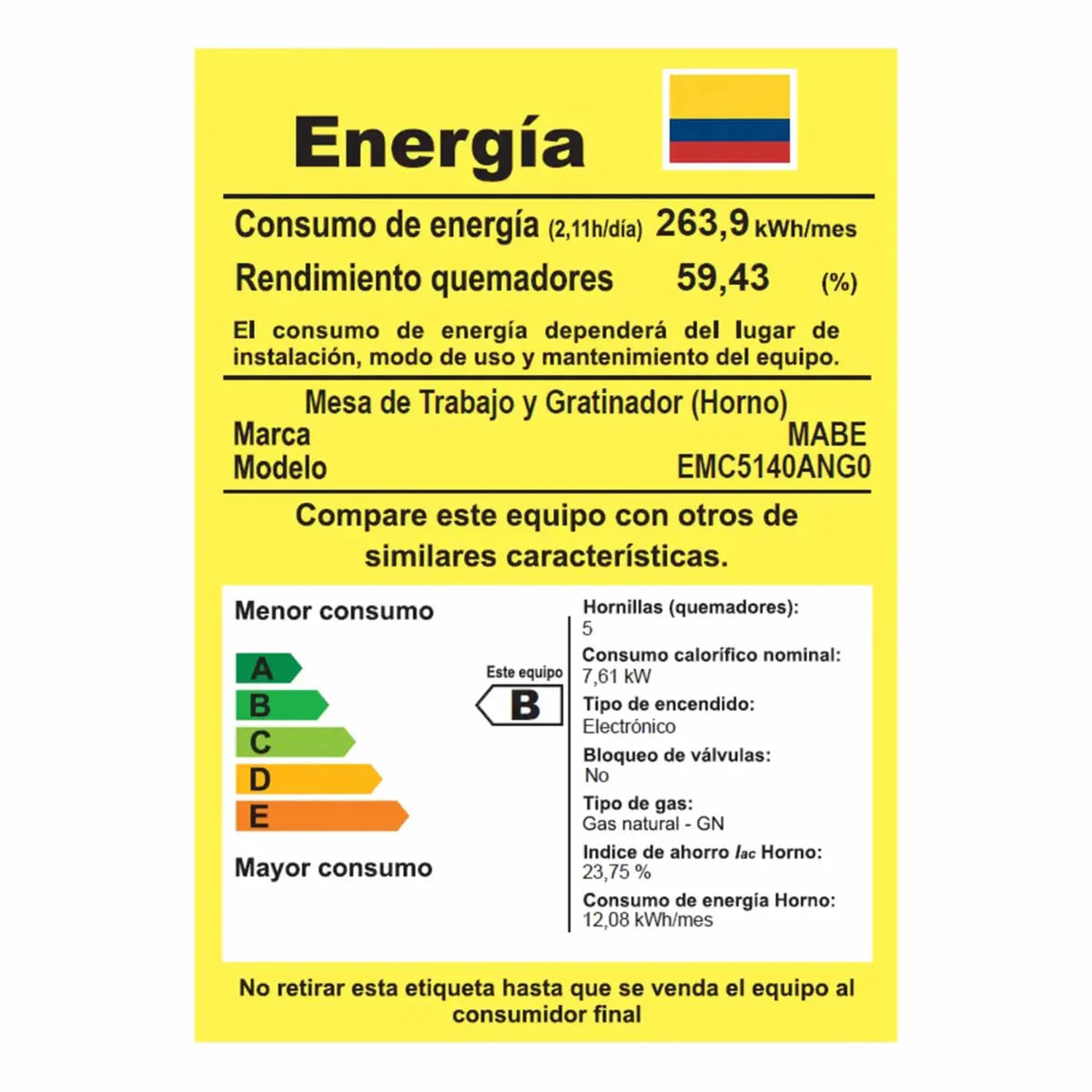Estufa de Piso MABE 4 Puestos Gas Natural EMC5140ANG0 Inox