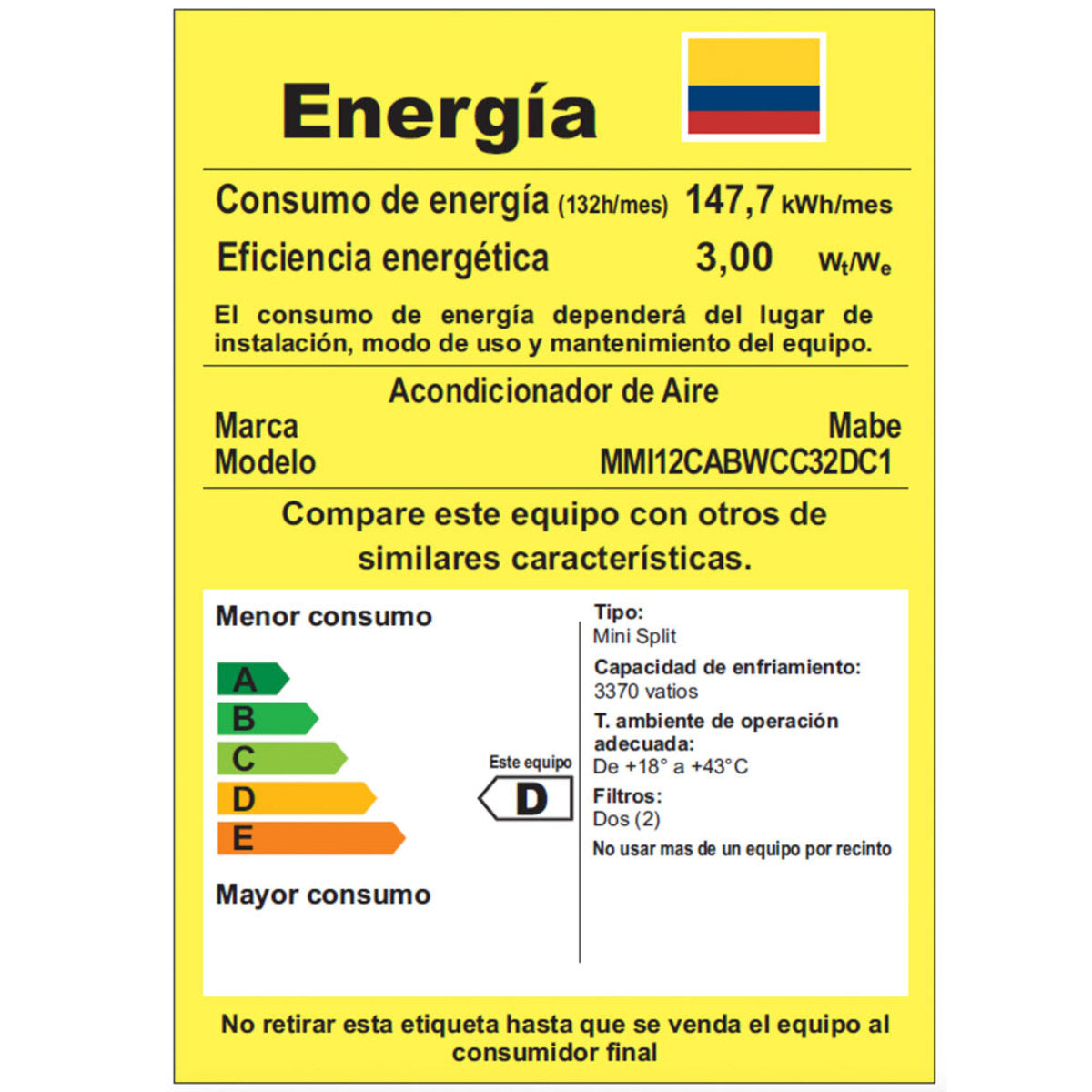 Aire Acondicionado Inverter 110v 12.000 BTU blanco Mabe - MMI12CABWCC32DC1