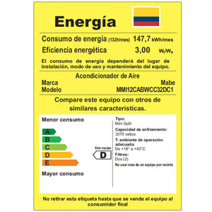 Aire Acondicionado Inverter 110v 12.000 BTU blanco Mabe - MMI12CABWCC32DC1