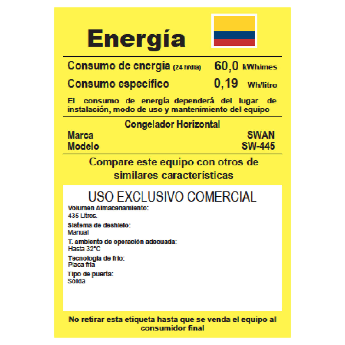 CONGELADOR HORIZONTAL SWAN 435 LITROS 2 PUERTAS | SW-445
