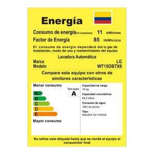 Lavadora LG 15 Kg Negro Brillante AIDD Motor Direct Drive - WT15OBTX6