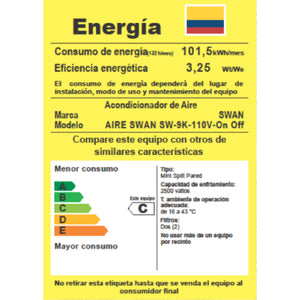 AIRE ACONDICIONADO SWAN SW-9K-110V-ON OFF