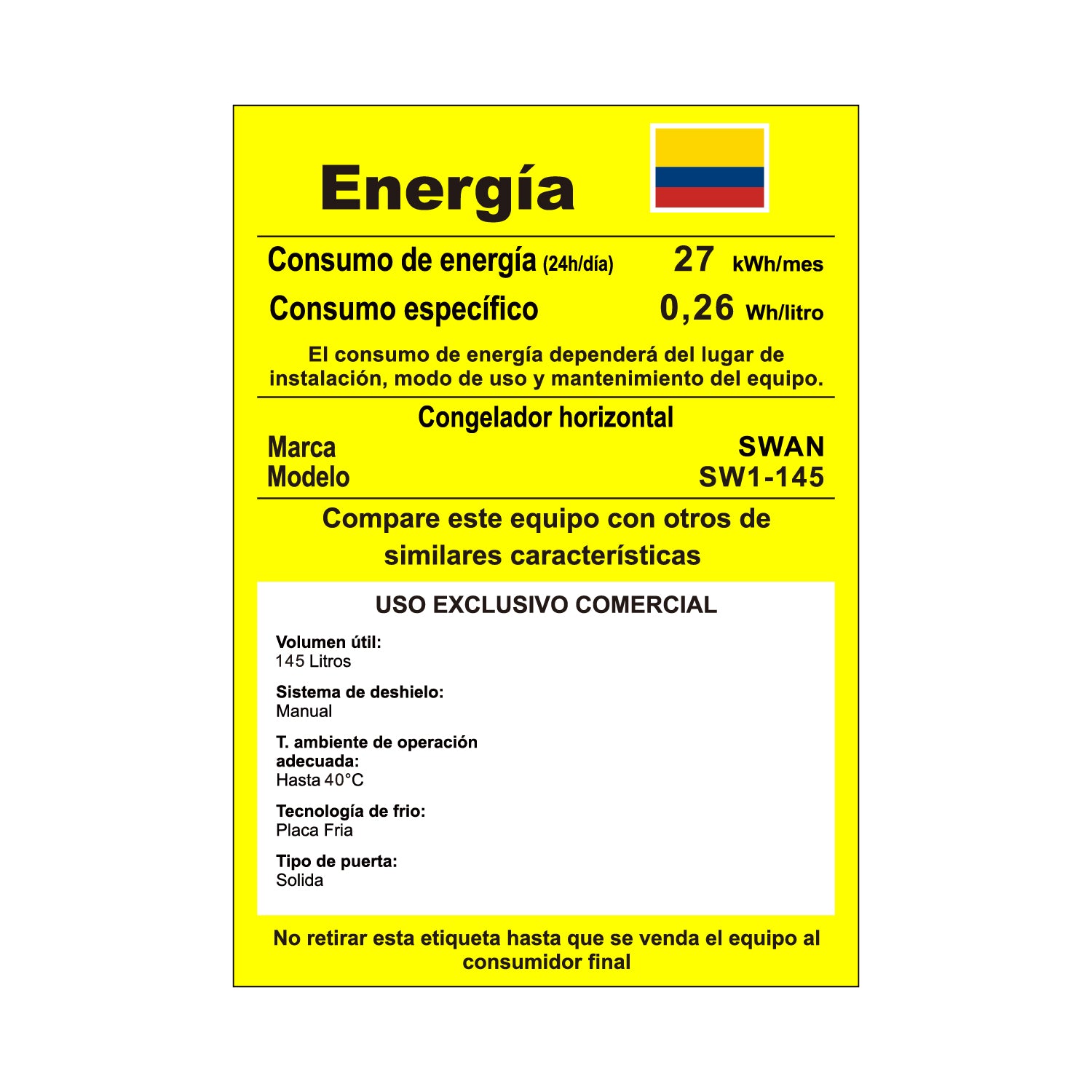 CONGELADOR HORIZONTAL SWAN 145 LITROS | SW1-145