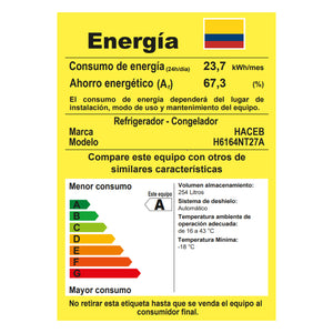 Nevera Haceb No Frost 271 Litros Inverter Manija Externa Negro Esmeralda
