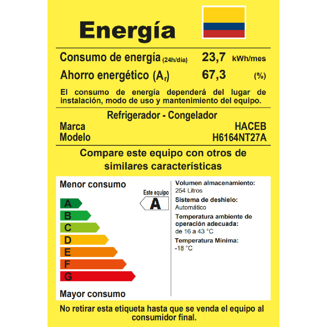Nevera Haceb No Frost 271 Litros Inverter - 271 SE DA MI INOX INV