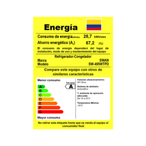 Nevera Swan 401 L No Frost con Manija Integrada | SW-495WTPD